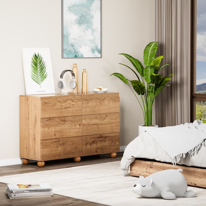 Wave Front 6 Drawers Dresser Handle-Free Modern Storage Cabinet