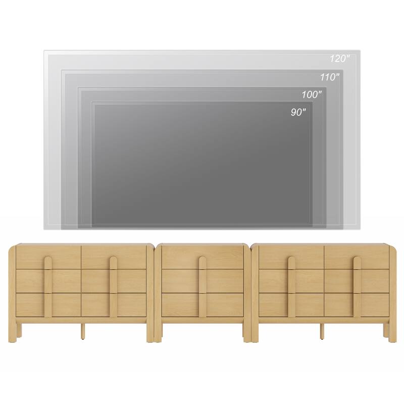 WAMPAT 3-Piece Dresser Set For Bedroom, 125.9" Large Mid Century Dresser For Closet, Curved Profile Wooden Chest Of Drawers