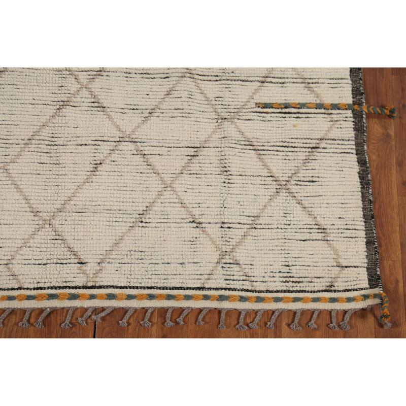 Stripe / Trellis Moroccan Oriental Area Rug Handmade Wool Carpet - 5'9"x 9'10"