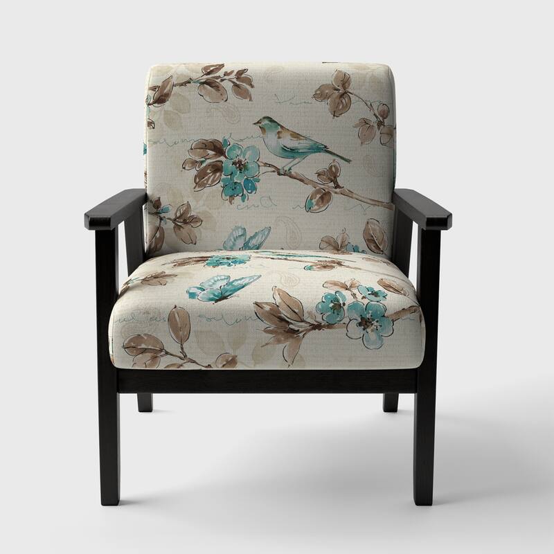 Designart "Beige Bird Wings" Upholstered Cottage Accent Chair - Arm Chair