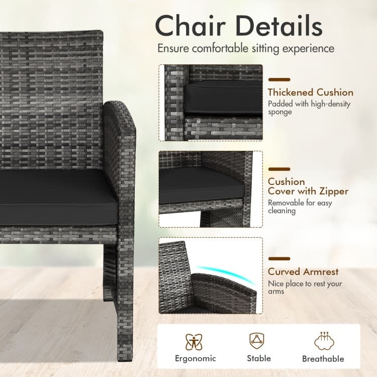 4 Pieces Patio Rattan Furniture Set with Glass Table and Loveseat - 43.5" x 25"x 31" (L x W x H)