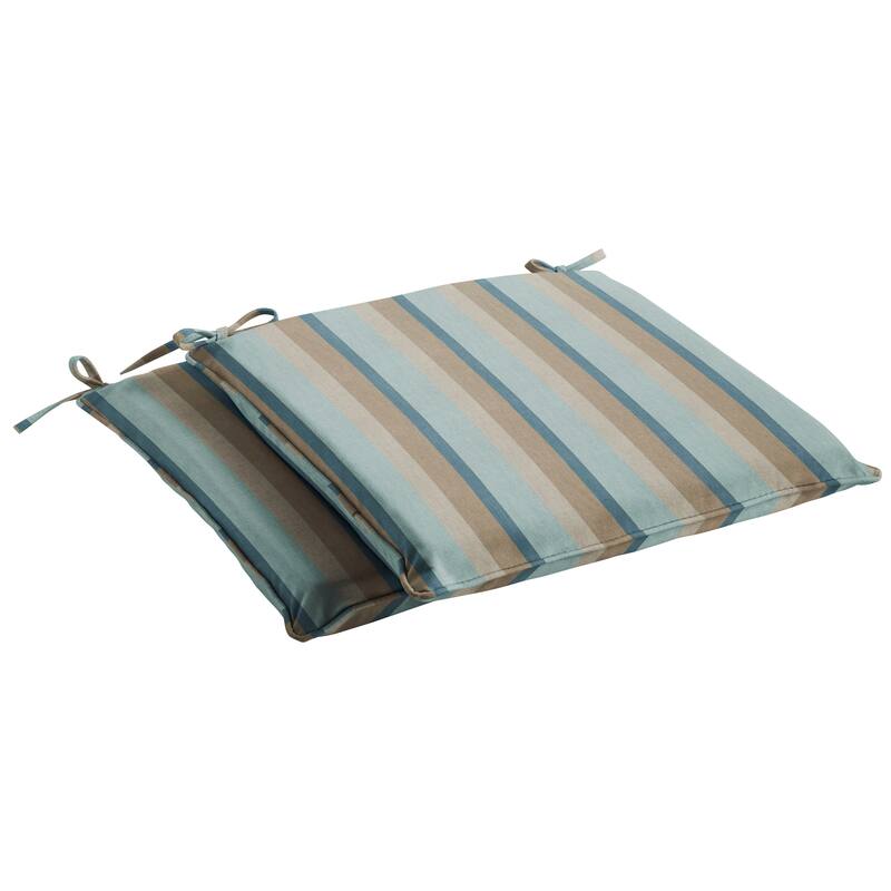 Sunbrella Blue Taupe Stripe Indoor/Outdoor Chair Pad Set, Corded