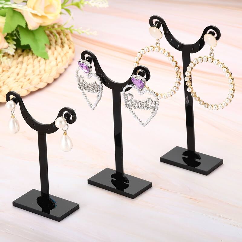 Earring Display Stand,6pcs Acrylic Earring Holder Earring Stands 8 Holes,Black - Black