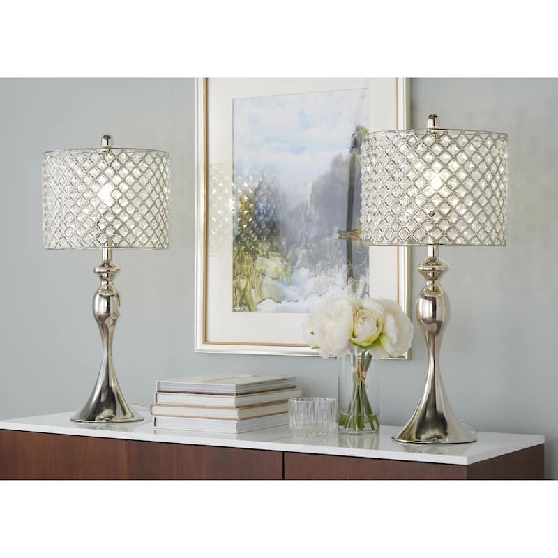 Silver Orchid Ashland 27" Metal Table Lamp with Crystal Beads (Set of 2)