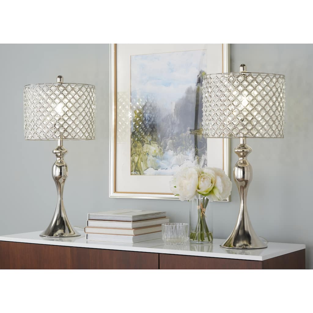 Silver Orchid Ashland 27" Metal Table Lamp with Crystal Beads (Set of 2)