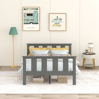 Grey Wood Platform Bed Full Size With Headboard and Footboard