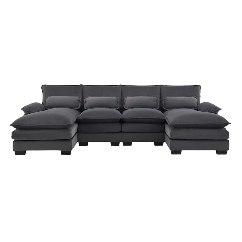 6-seat Upholstered Modern U-shaped Sectional Sofa with Waist Pillows,Sleeper Sofa Couch with Chaise Lounge