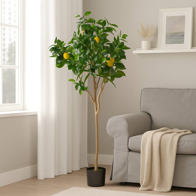 Zylo Decorative Faux Lemon Tree, 59 Inch, Green