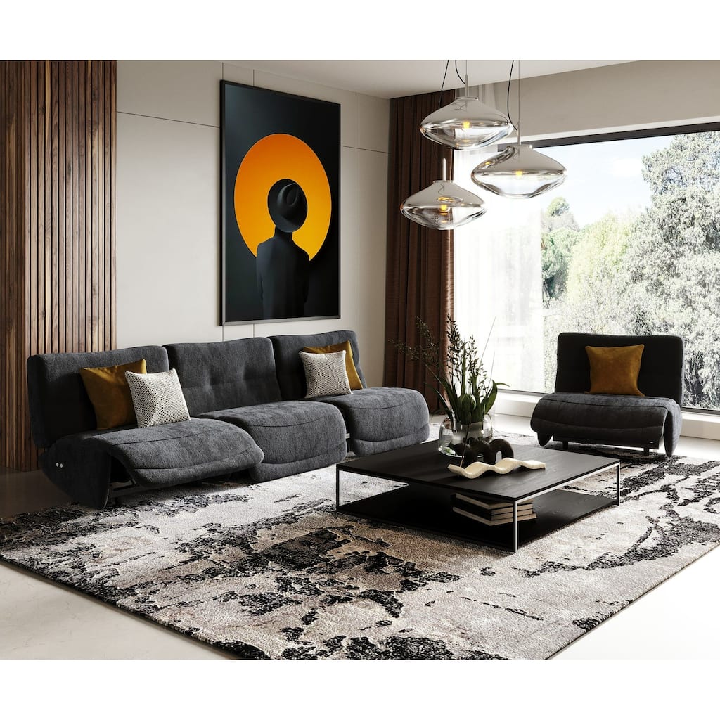 Divani Casa Basil Modern Dark Grey Fabric Large Sofa With 3 Electric Recliners