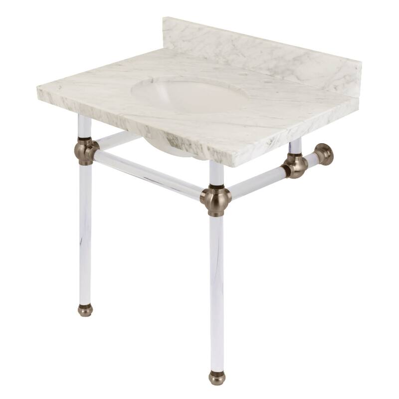 Kingston Brass Templeton 30" Oval Marble Wall Mounted Bathroom Console - Carrara Marble / Brushed Nickel