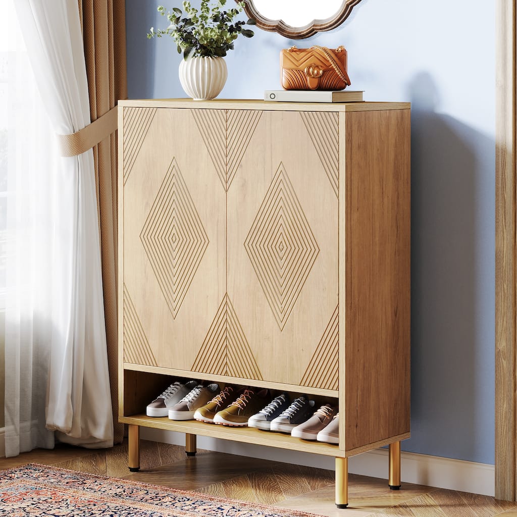 6-tier Shoe Cabinet with Doors, Wood Shoe Rack with Adjustable Shelves