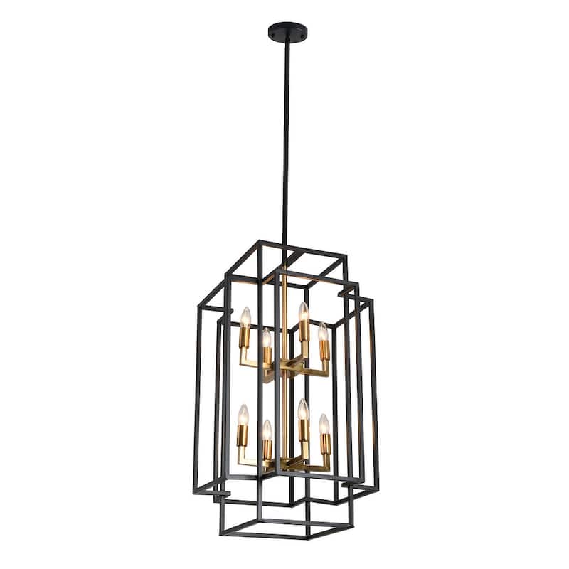 Black 8-Light Industrial Rectangle Iron Frame Pendant
