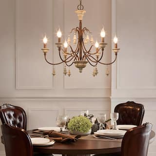 Farmhouse 6-Light Wood Chandelier French Country Candle Ceiling Light for Dining Room - D 26.5" x H 22.5"