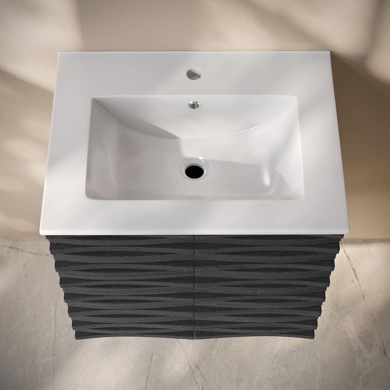Cascade 24" Wall-Mounted Bathroom Vanity In Black Oak With Sink Top - 24