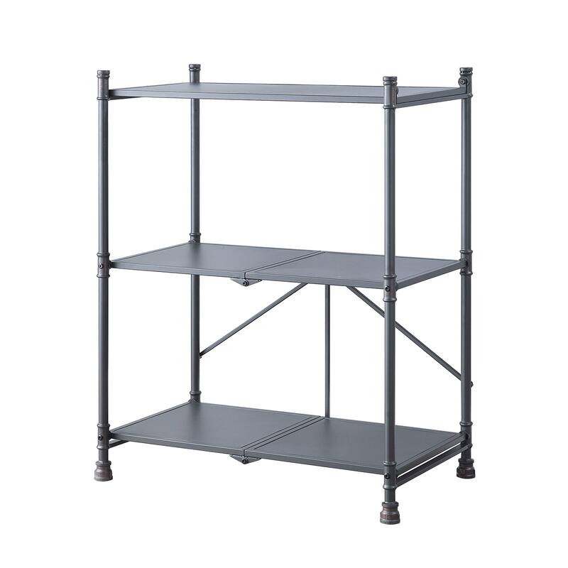3 Tier Folding Console Table, Sandy and Dark Bronze Hand-Brushed Finish