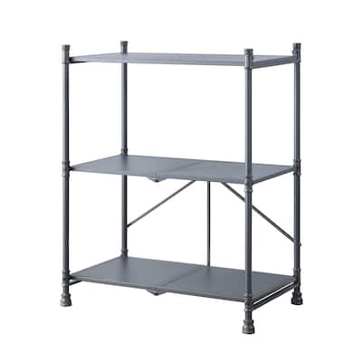3 Tier Folding Console Table, Sandy and Dark Bronze Hand-Brushed Finish