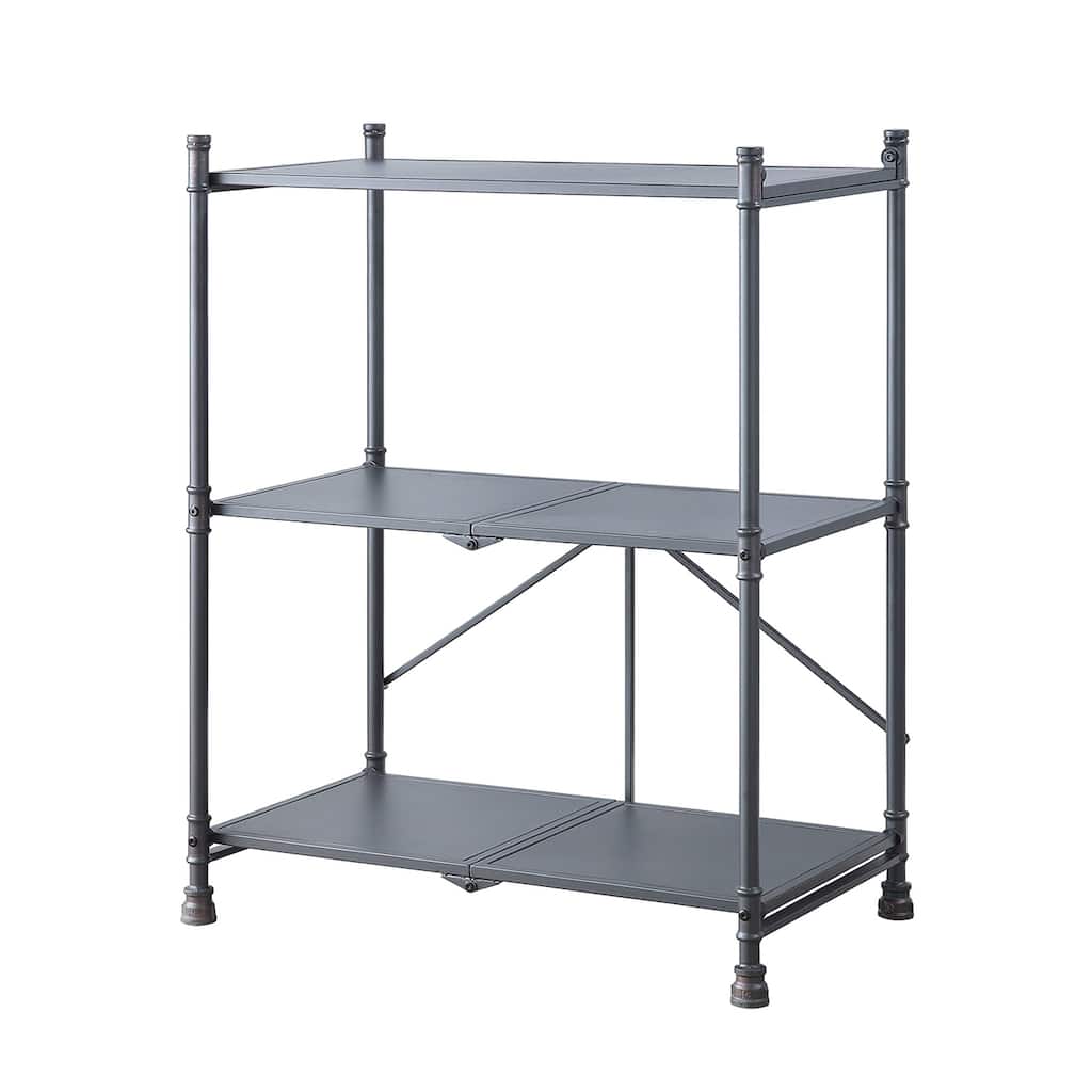 3 Tier Folding Console Table, Sandy and Dark Bronze Hand-Brushed Finish