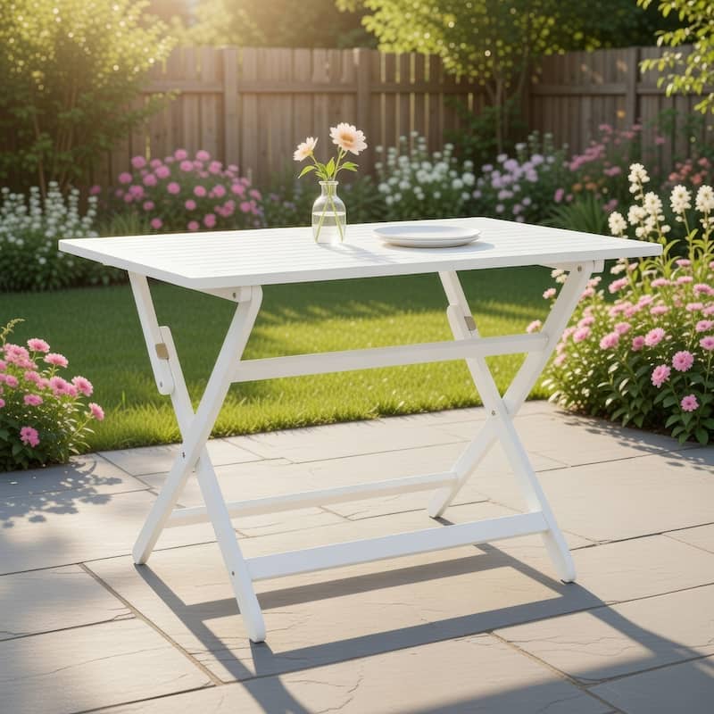 Cami Outdoor Foldable Dining Table, Rectangular 44 Inch, White Wood