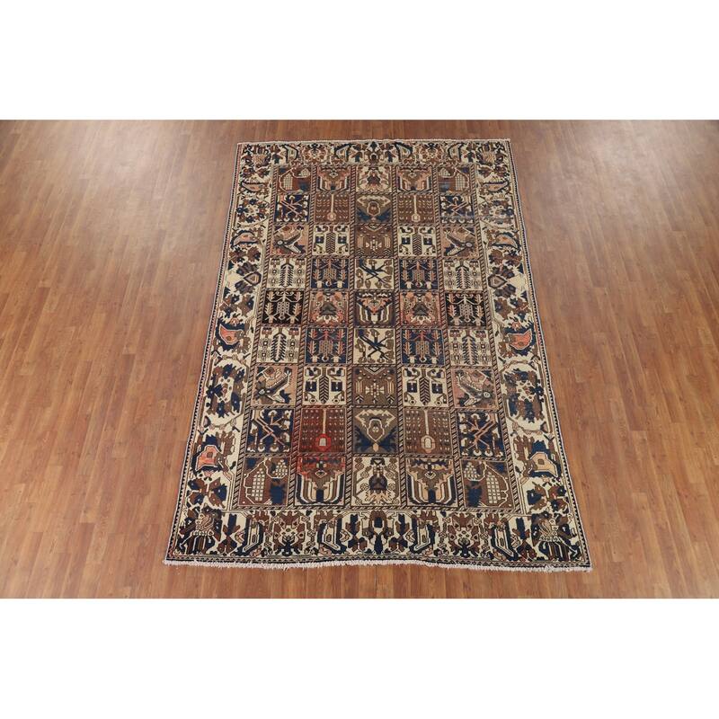 Garden Design Bakhtiari Vintage Persian Rug Handmade Wool Carpet - 6'8" x 10'2"