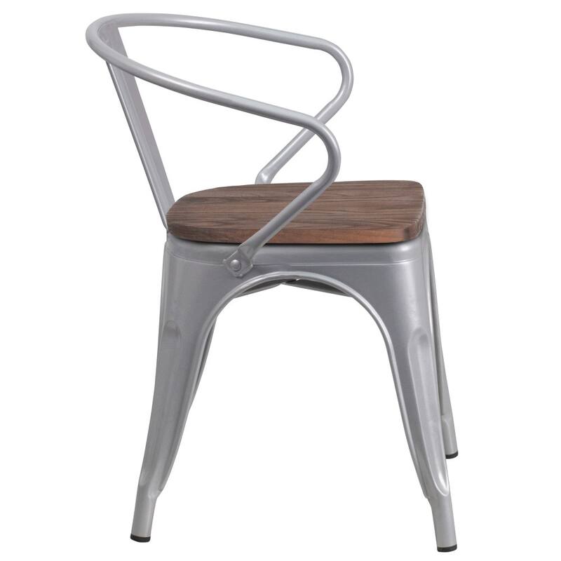 4 Pk. Metal Chair with Wood Seat and Arms