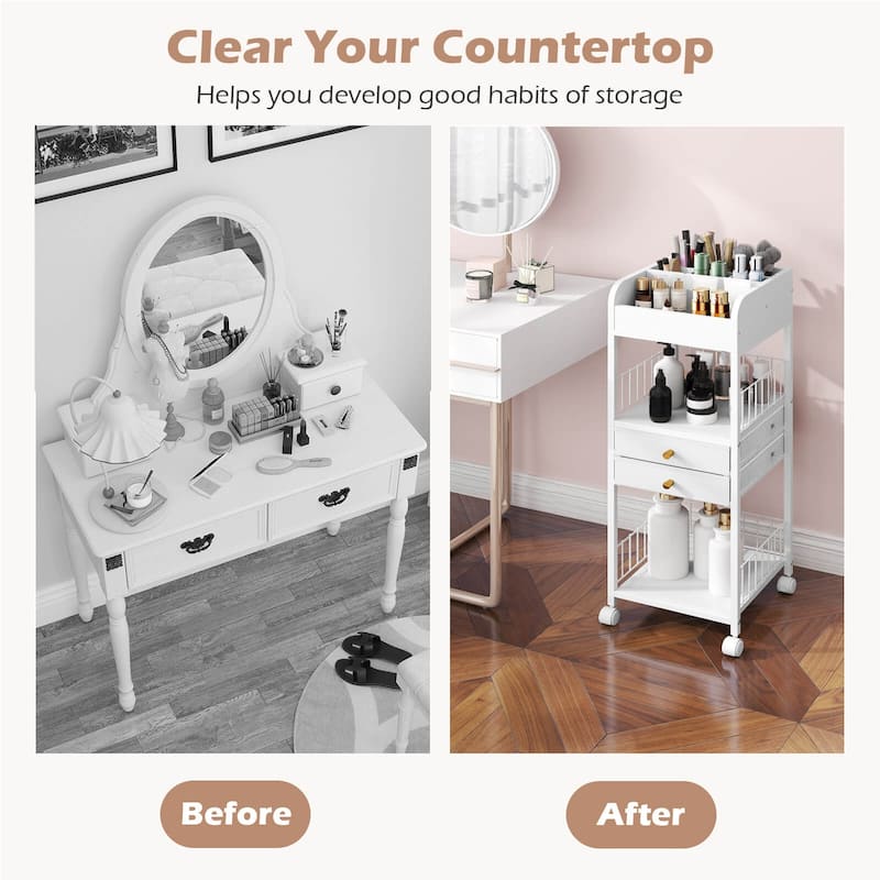 Costway Makeup Organizer Cart with 2 Storage Drawers & Lockable Wheels - See Details