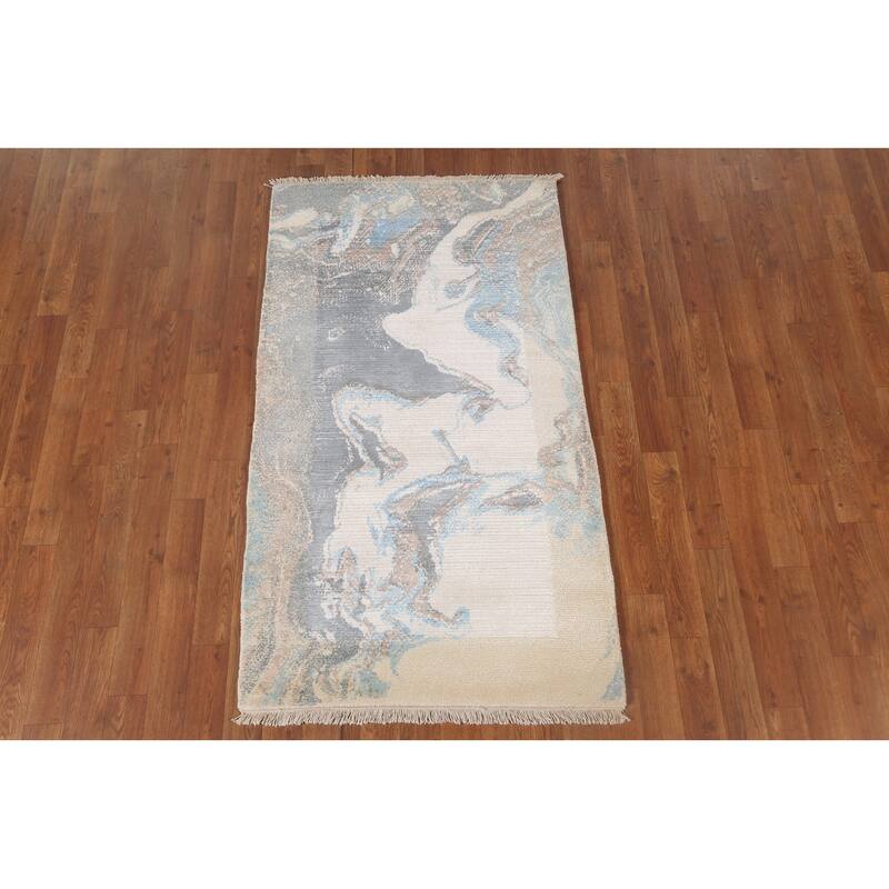 Modern Indian Abstract Accent Rug Handmade Wool Carpet - 2'9"x 4'10"