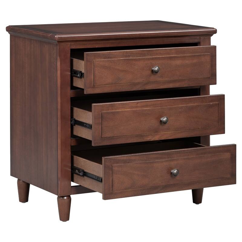 28" Nightstand with 3 Drawers, Simple Bedside Cabinet with Metal handle