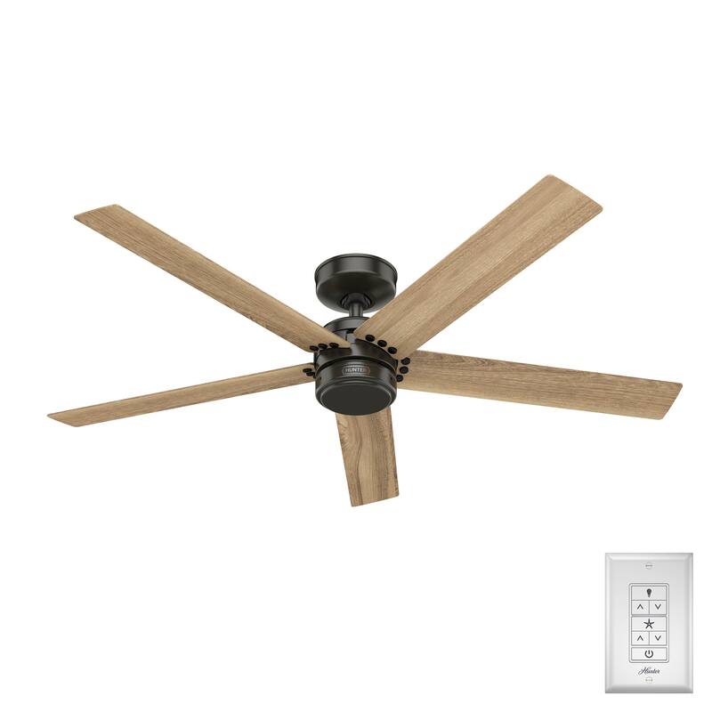 Hunter 52" Burton Outdoor Ceiling Fan and Wall Control - Farmhouse, Industrial, Transitional - Damp Rated - Exclusive SureSpeed!