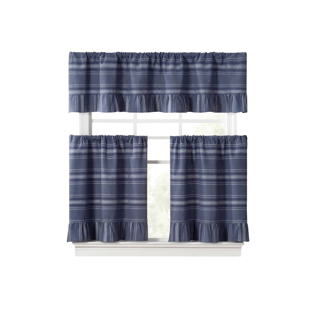 Martha Stewart Ruffle Stripe Valance or Tier Pair Curtain Collection
