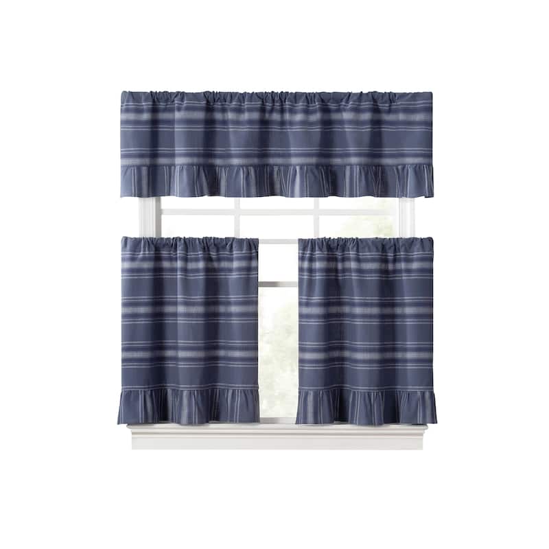 Martha Stewart Ruffle Stripe Valance or Tier Pair Curtain Collection