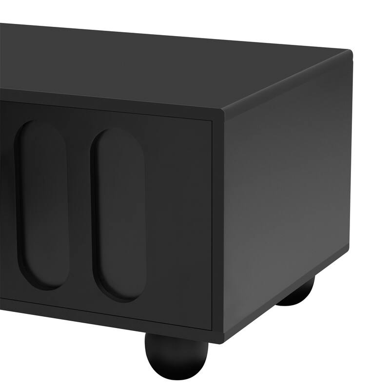 Entertainment Center with Glass Door, 2 Drawers, Solid Wood Legs