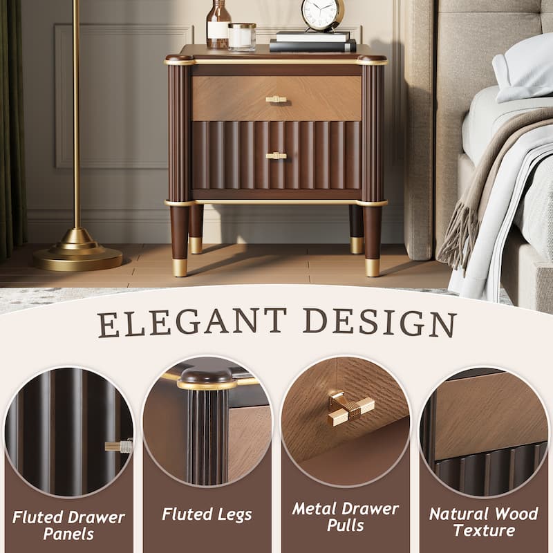 Christopher Knight Home - Lunaro Modern Fluted Nightstand with Wooden Legs and Drawers