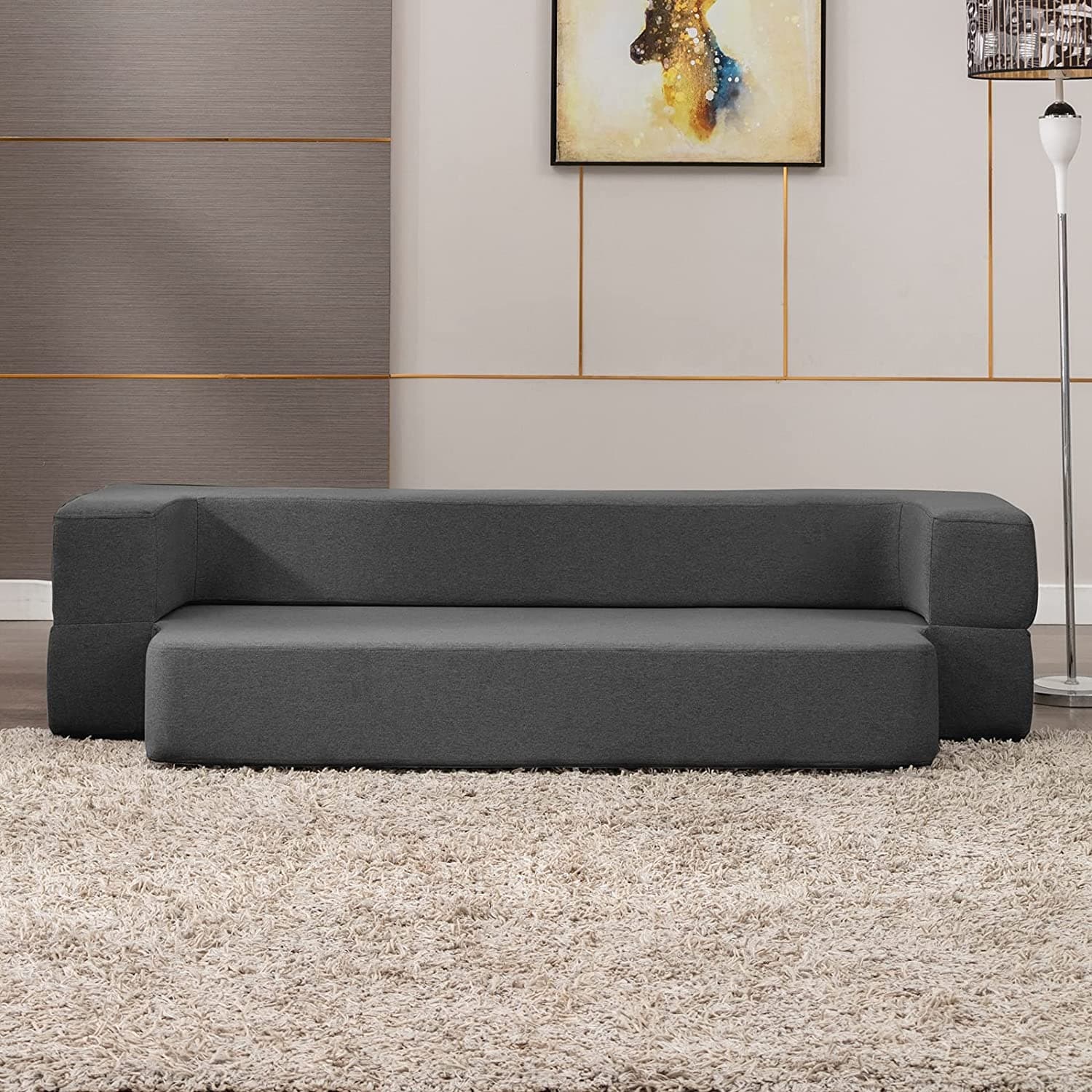 Convertible Memory Foam Futon Sofa Bed with Adjustable Armrest-Black | Costway