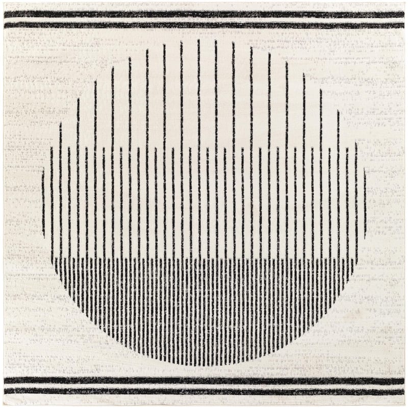 Livabliss Floransa Transitional Area Rug - 6' 7" x 6' 7" - Black/Ivory - Square