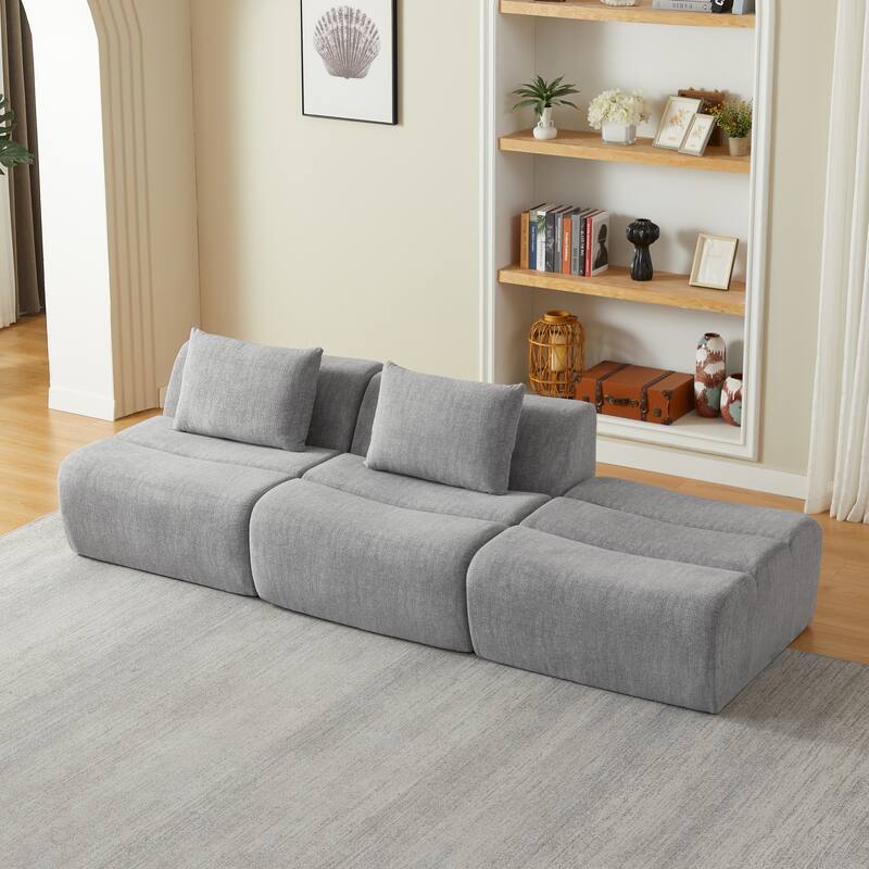 Floor Standing Sectional Sofa Chenille Modular Couch with Pillows