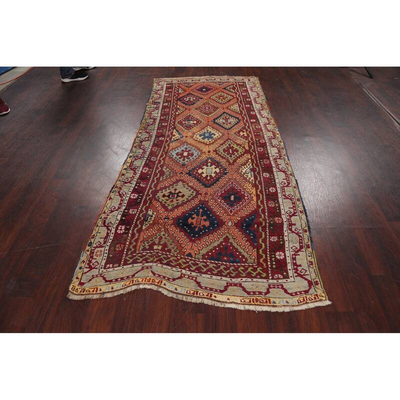 Pre-1900 Antique Vegetable Dye Oushak Turkish Wool Area Rug Handmade - 3'7" x 8'2"