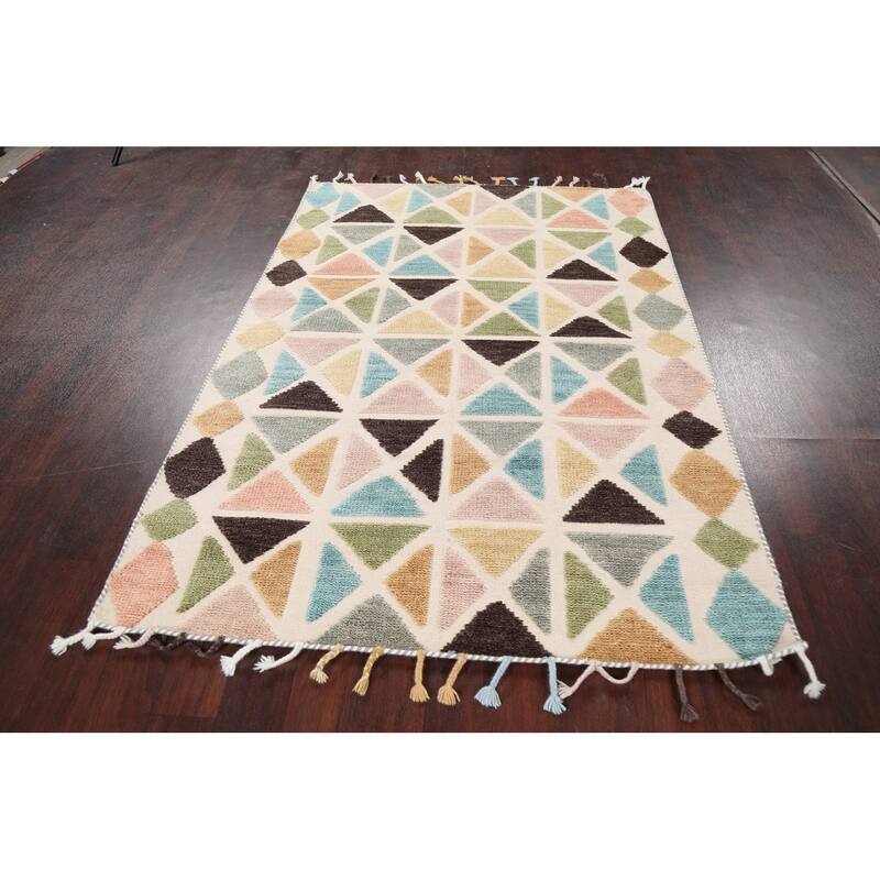 Contemporary Moroccan Oriental Area Rug Wool Handmade Carpet - 4'7" x 6'6"