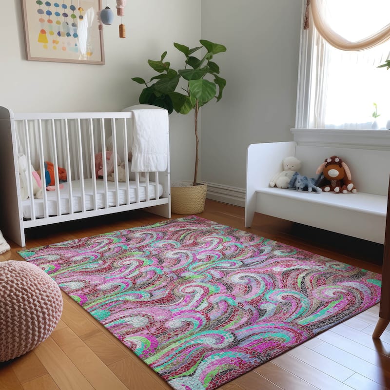 Premium Washable Super Soft Contemporary Mosaic Wave Mayfield Rug - Raspberry - 10' x 14' - Rectangle