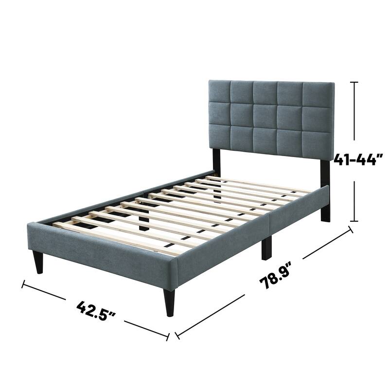 Brushed Linen Fabric Adjustable Headboard Twin Bed with Biscuit Tufting Design
