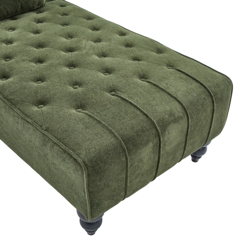 Christopher Knight Home - Classic Indoor Velvet Upholstered Button-Tufted Chaise Lounge Chair with Solid Wood Legs - 54.5"L