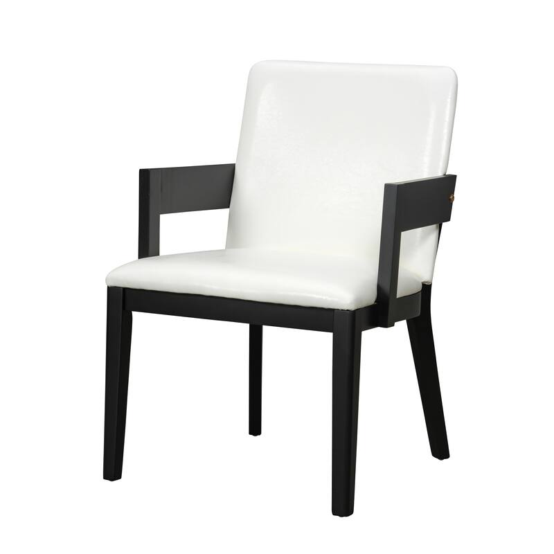 Faux Leather Glossy Dining Chair Set of 2 Wood Frame Dining Chair with Armrests, High Back Upholstered Chair for Kitchen