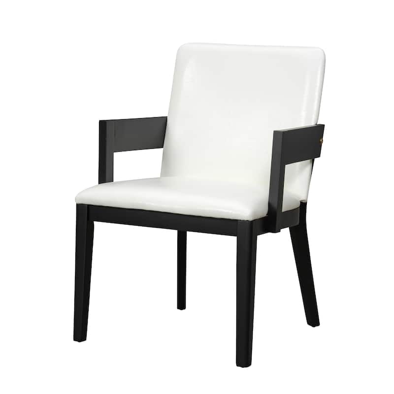 Modern Wood & White Glossy PU Leather Upholstered Dining Chairs Set of 2
