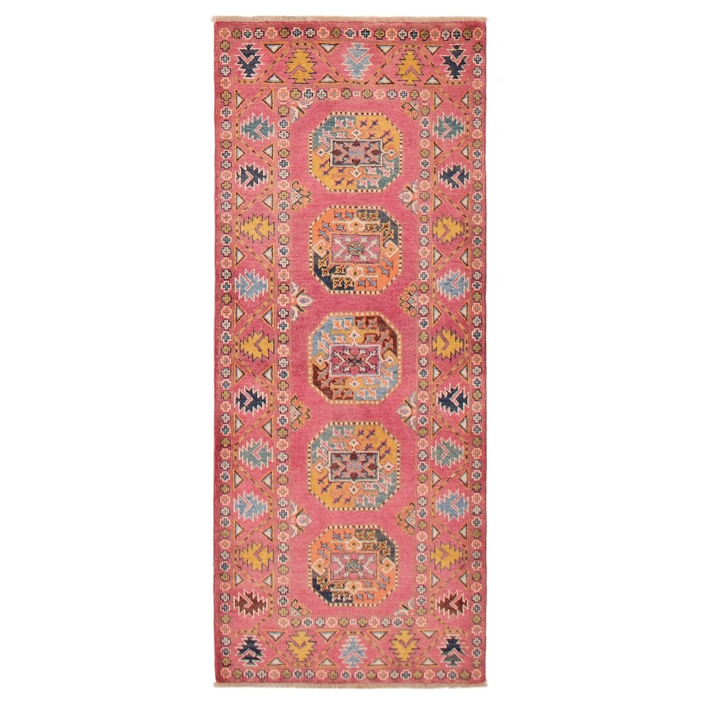 ECARPETGALLERY Hand-knotted Uzbek Ghazni Pink Wool Rug - 2'8 x 6'5