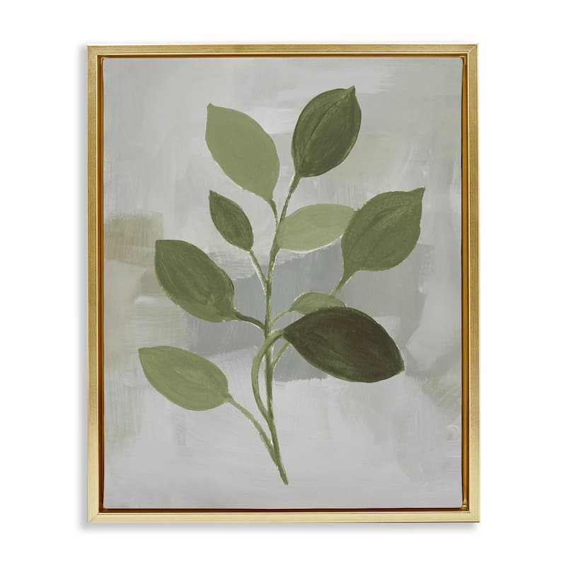 Stupell Leaf Sprigs over Grey Framed Floater Canvas Wall Art Design By Lanie Loreth - 25 x 31 - Gold