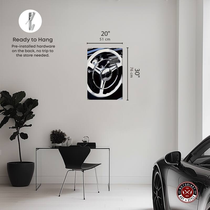 Notoriart Classy Steering Wheel Gallery Wrapped Car 1 Piece Canvas Wall Art