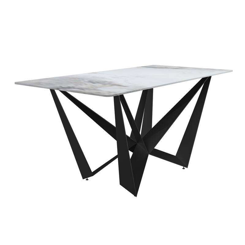 Nuvor Dining Table with Glass/Stone Tabletop in Steel Base
