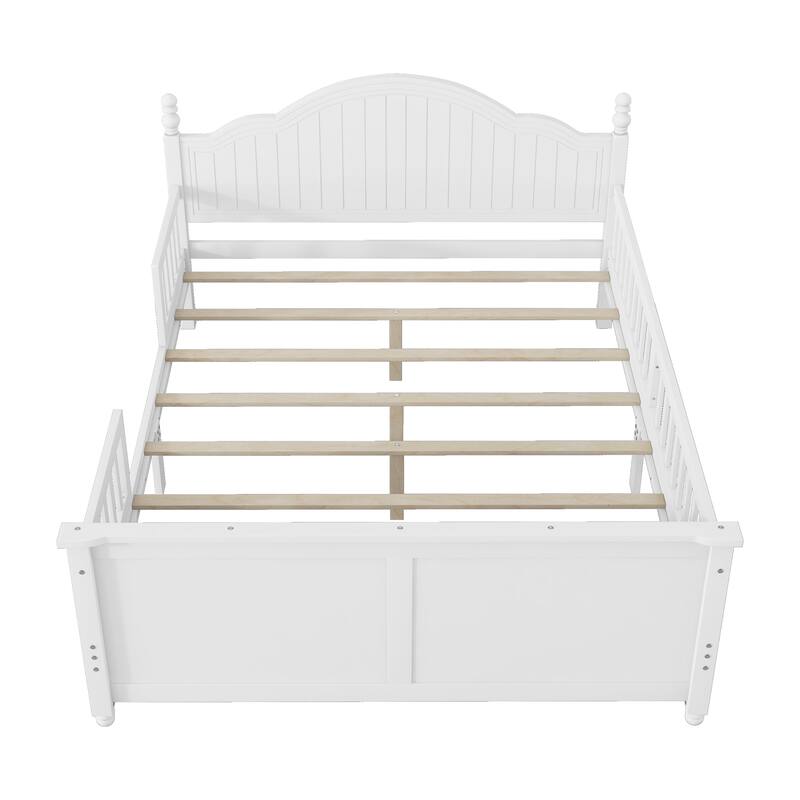 Roomfitters Twin/Full Platform Bed, Slatted Headboard and Removable Guardrails with Wooden Frame for Bedrooms or Guest Rooms