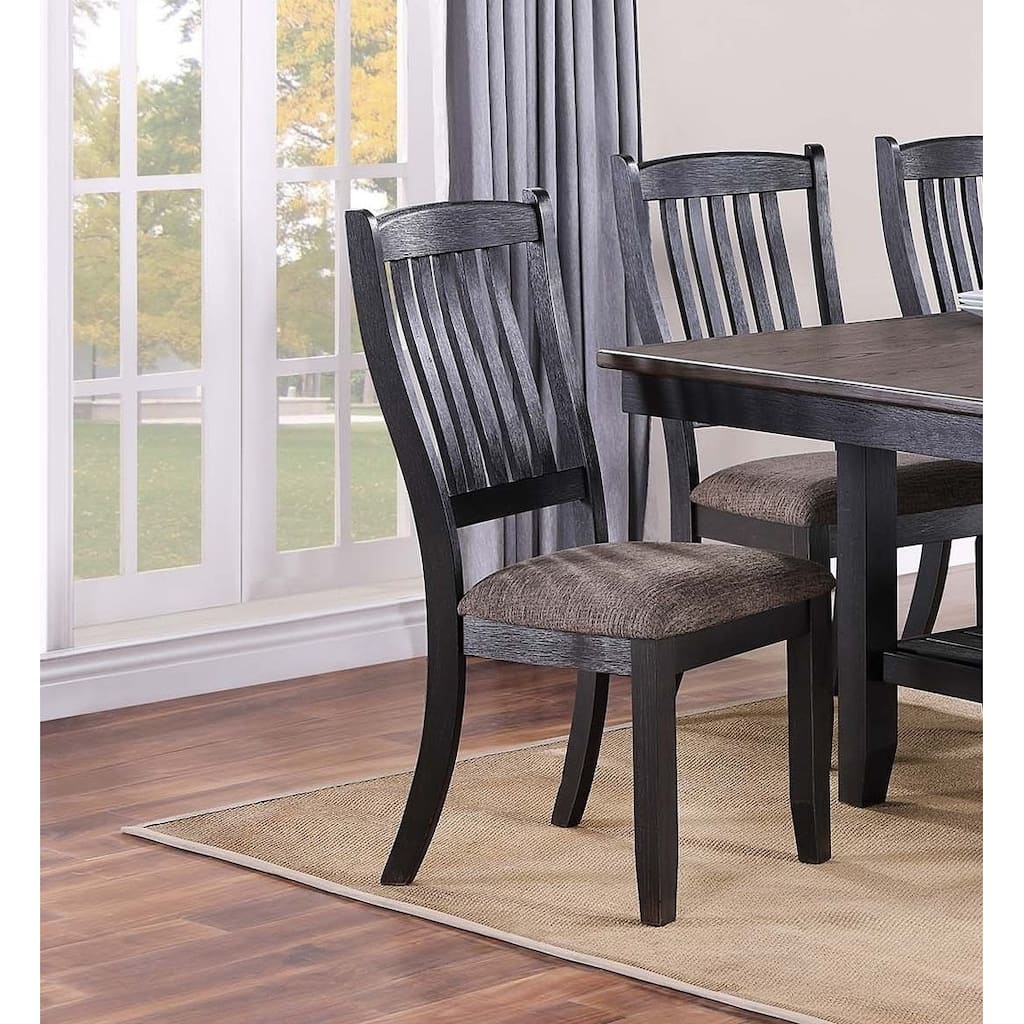 Slat Back Dining Chairs Black Finish Upholstered Seat