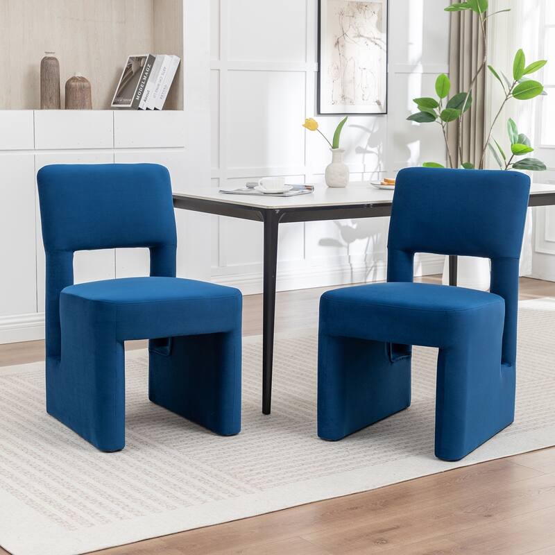 SEYNAR Modern Velvet Upholstered Armless Dining Chair Set of 2 - Navy