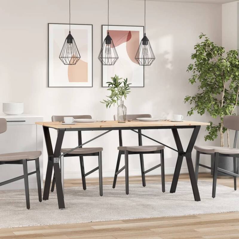 vidaXL Dining Table O-Frame Side Accent Coffee Table Solid Wood Pine and Steel